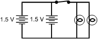 One battery is on the perimeter of the loop, and the other battery is on a line between the top and bottom of the loop. One lamp is on the perimeter of the loop, and the other lamp is on a line between the top and bottom of the loop.