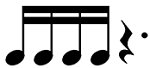 sixteenth note, sixteenth note, sixteenth note, sixteenth note, dotted quarter rest