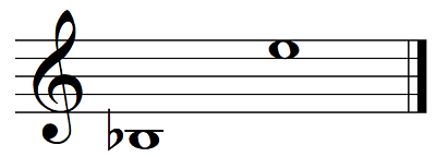 The graphic presents a measure in treble clef with two whole notes. The first whole note is B-flat3 and second whole note is E5.